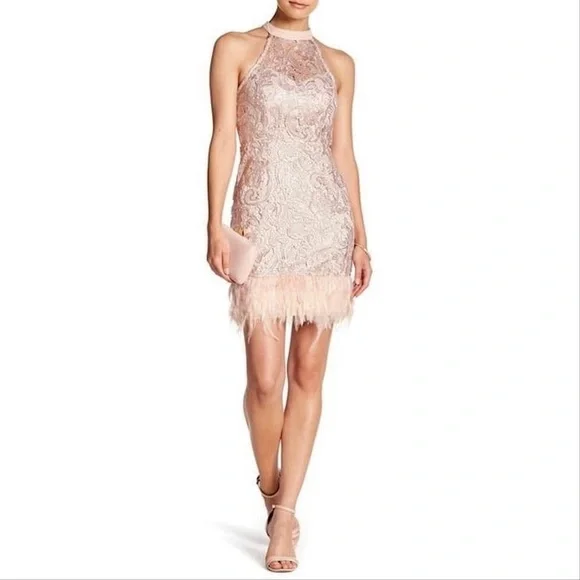 Minuet Petite Dresses | Rose Gold Feather Trim Cocktail Party Dress | Color: Gold/Pink | Size: M | Celbell21's Closet Minuet Petite Dresses | Rose Gold Feather Trim Cocktail Party Dress | Color: Gold/Pink | Size: M | Celbell21's Closet